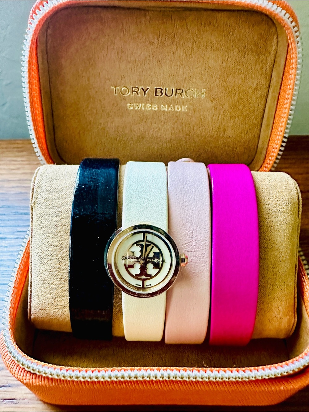 Tory Burch Reva Swiss Watch NEW & SEALED w/Set 4 Interchangeable Leather Straps